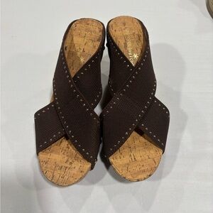 Brown Crisscross Sandals with Cork Sole